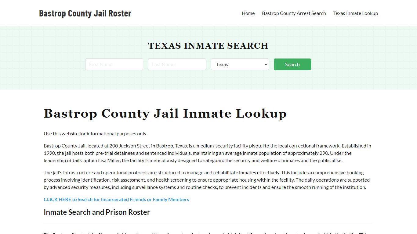 Bastrop County Jail Roster Lookup, TX, Inmate Search